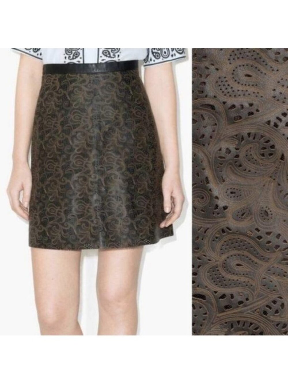 & OTHER STORIES Cut-Out Leather Skirt Paisley Patt